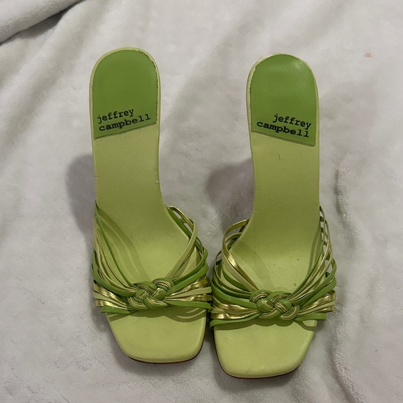 Jeffrey Campbell Shoes - Jeffrey Campbell Lime Green Knotted Strappy Slide Heels